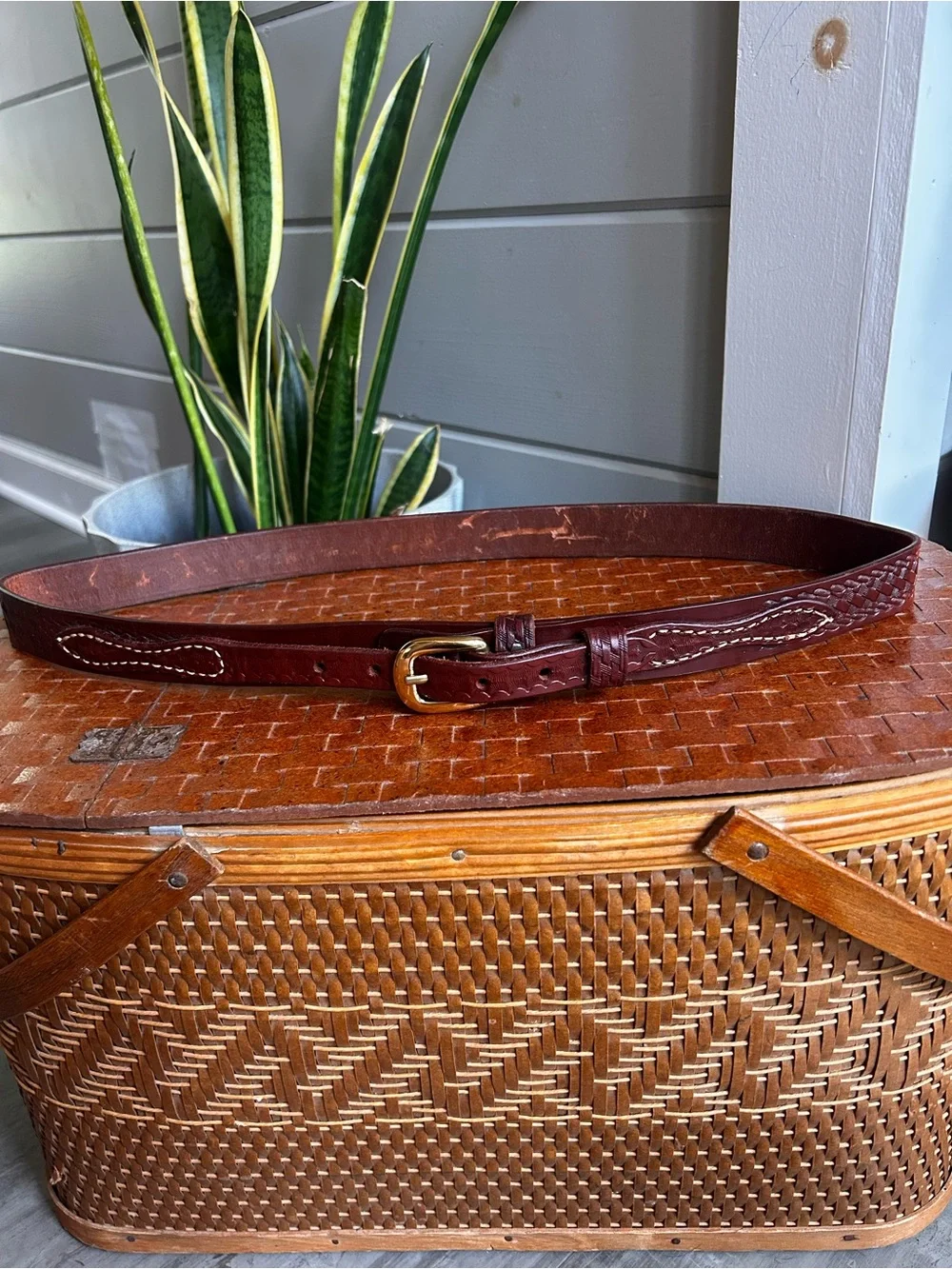 Triple K 536-38 Vintage Western Ranger Basketweave Leather Belt 38 USA Brass